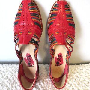 Astrax Red Multicolor Leather Huarache Sandals Boho Artisan Style 9.5